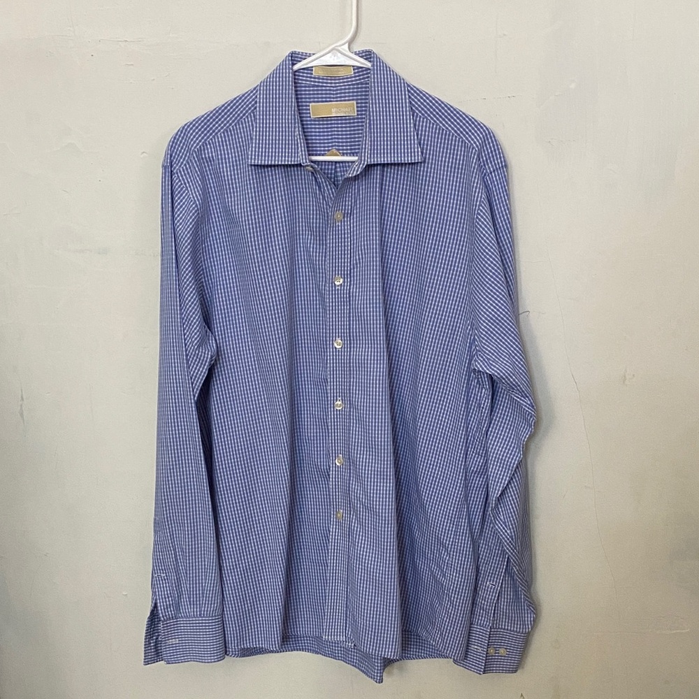Michael Kors Blue Micro-Check Dress Shirt